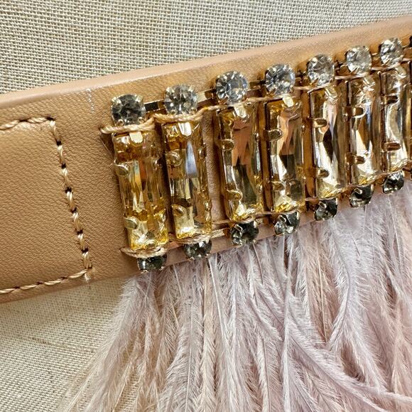 BCBGMAXAZRIA Ostrich-Feather Statement Belt One Size Bare Pink Adjustable NWT - Picture 8 of 16